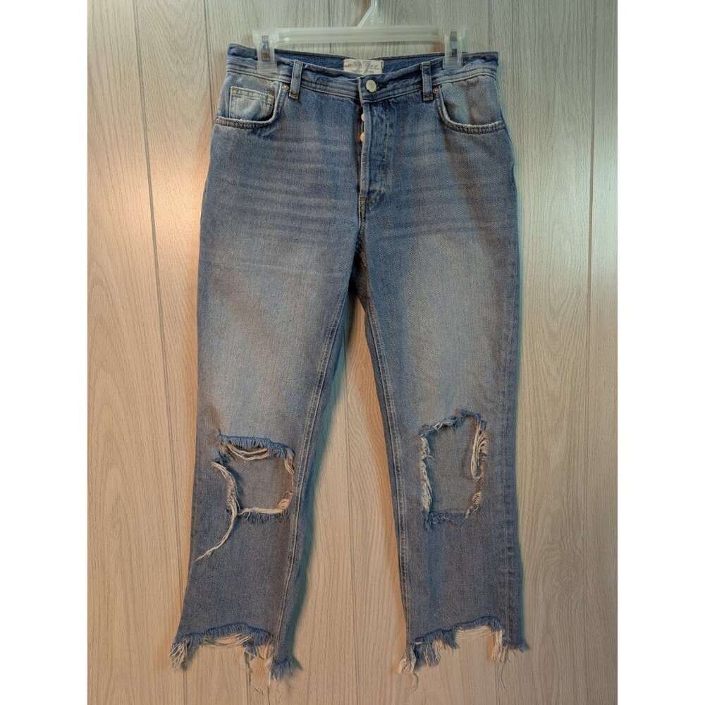 We The Free People Jeans Maggie Mid Rise Straight Leg Button Fly 27 Distressed - Picture 2 of 12